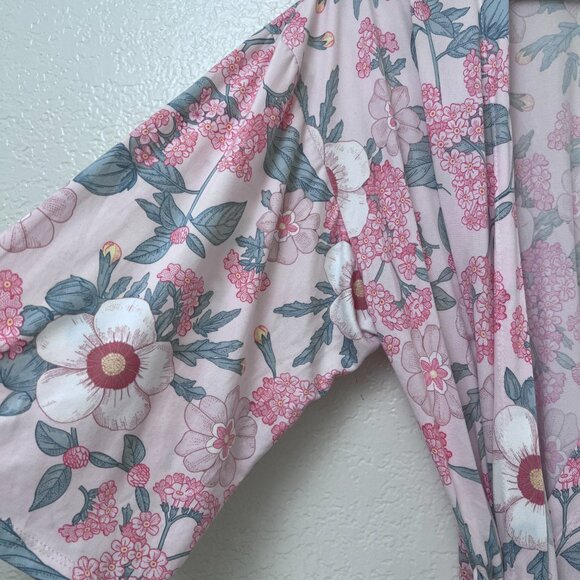 Flora Nikrooz Pink Floral Kimono Robe Ultra Soft Lightweight Lounge Wrap Large - Picture 4 of 13